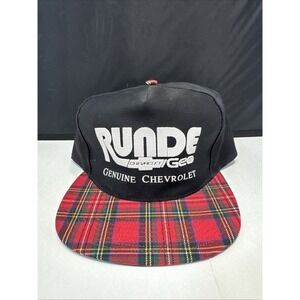 RARE Vtg Chevrolet Black SnapBack Chevy Red Plaid Bill‎ San Sun Cap Hat Runde
